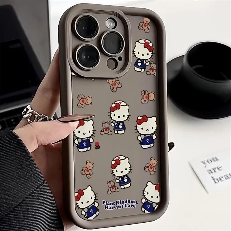 INS Pink Line Hello Kitty Phone Case For Iphone 17 16 Pro Max 17 Air 16e 15 14 13 12 11 Pro Max 14 15 16 Plus Anti-Knock Cover
