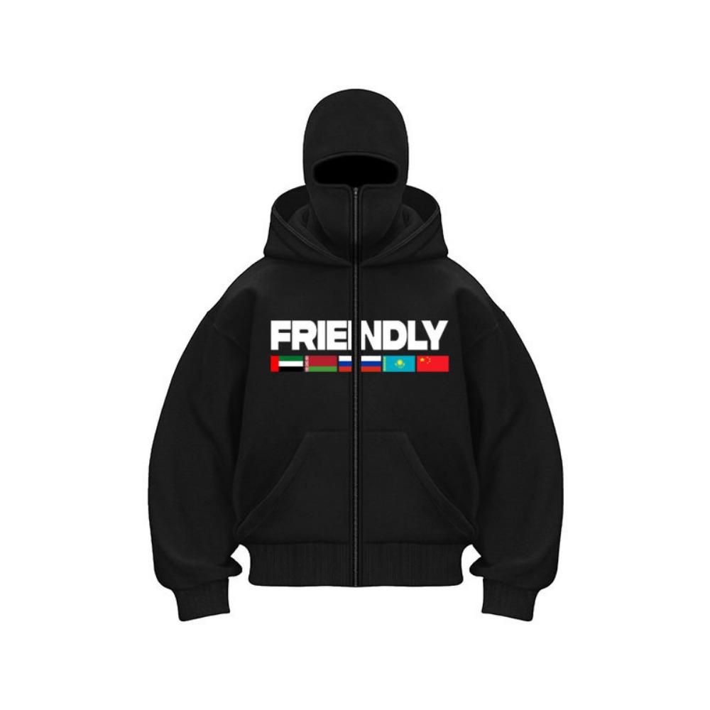 Толстовка с двойным капюшоном-маской в стиле кэжуал, уличная мода, с принтом букв и флага, Y2K, для мужчин и женщин