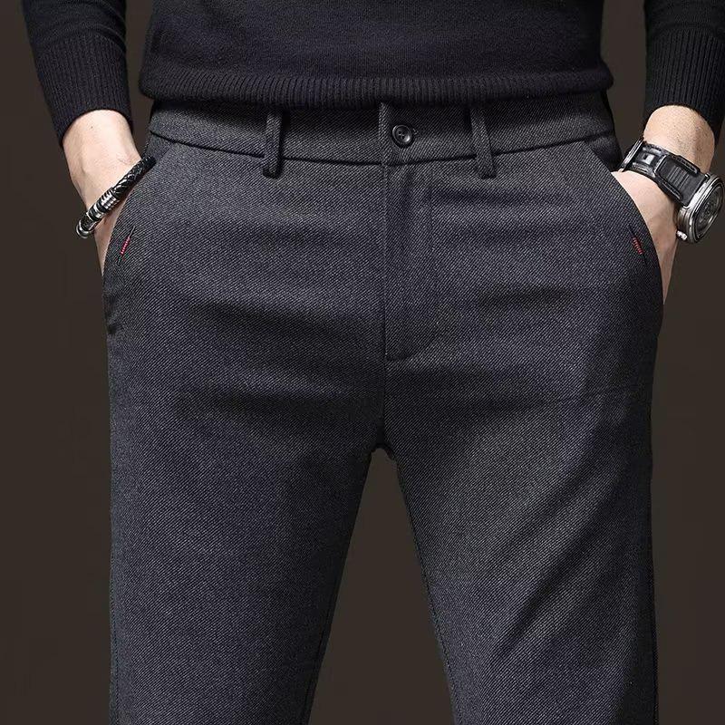 2023 Мужские приталенные утепленные повседневные брюки: Осень/Зима Свободные Прямые Брюки