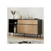 Commode - MUVOE - 4 portes coulissantes - Chêne et noir - 160 L x 40 P x 80 H - Contemporain