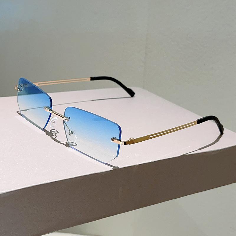 Vintage Rimless Square Sunglasses Women For Men Luxury Brand Designer Sun Glasses Punk Popular Diamond Cutting Eyeglasses