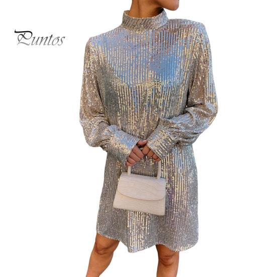 Женское платье со шнуровкой и блестками, короткое платье с круглым вырезом и длинными рукавами, однотонное весенне-осеннее платье с поясом на талии для вечеринок, свадеб, клубов, баров