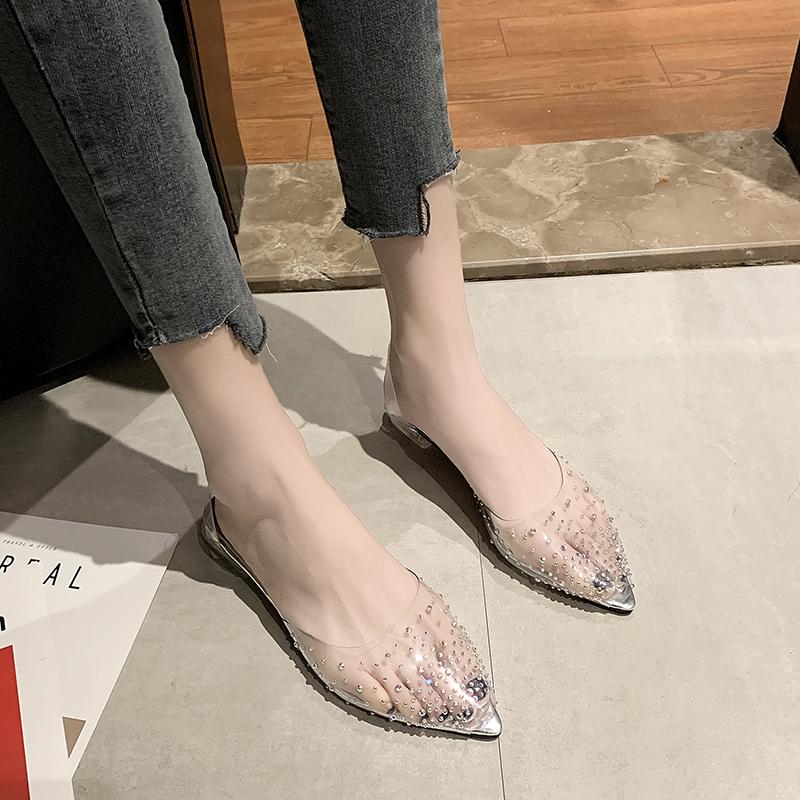 Новые прозрачные женские туфли-лодочки из ПВХ, сандалии, туфли-лодочки на среднем каблуке со стразами, женские свадебные туфли подружки невесты с острым носком, Zapatos
