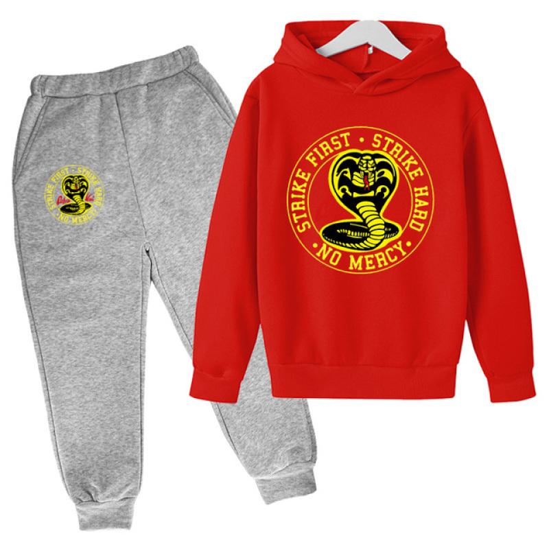 Spring Autumn Boys Casual Cobra Kai Print Long Sleeve Pullover Hoodie+Pants Clothing 2PCS Tracksuit Girl Boys Clothes