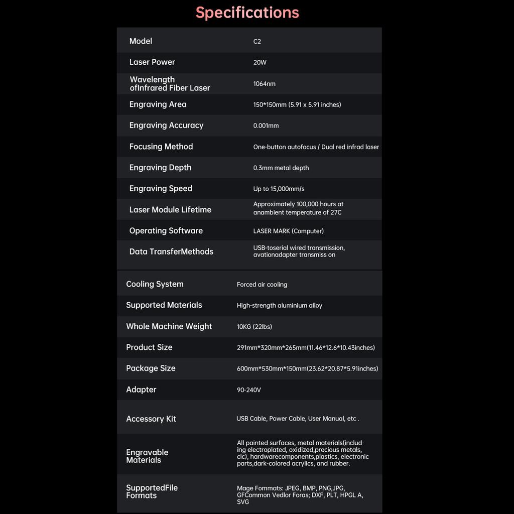 MR.CARVE C2 20 Вт волоконный лазерный гравер ручной маркер логотипа с автоматической фокусировкой и точностью 0,001 мм