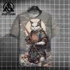 Men's Animal T-Shirt Japanese Samurai Cat Element Graphic 3D Print T-Shirt