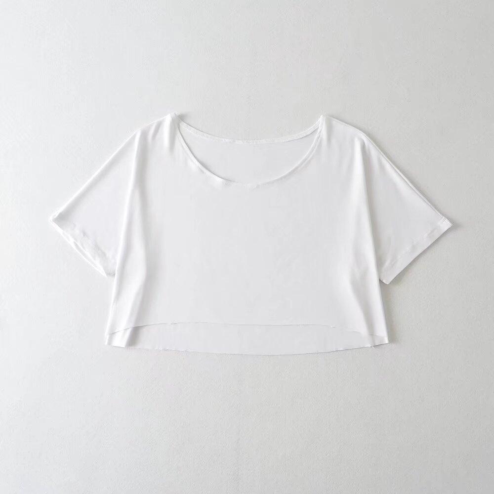 Модный женский кроп-топ с круглым вырезом и рукавом до локтя в европейском и американском стиле