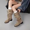 Blue Cabinet, But Knee Boots Women's 2025 New Thick Heel Round Head Thin Tall Knight Boots Pleated Pile Boots