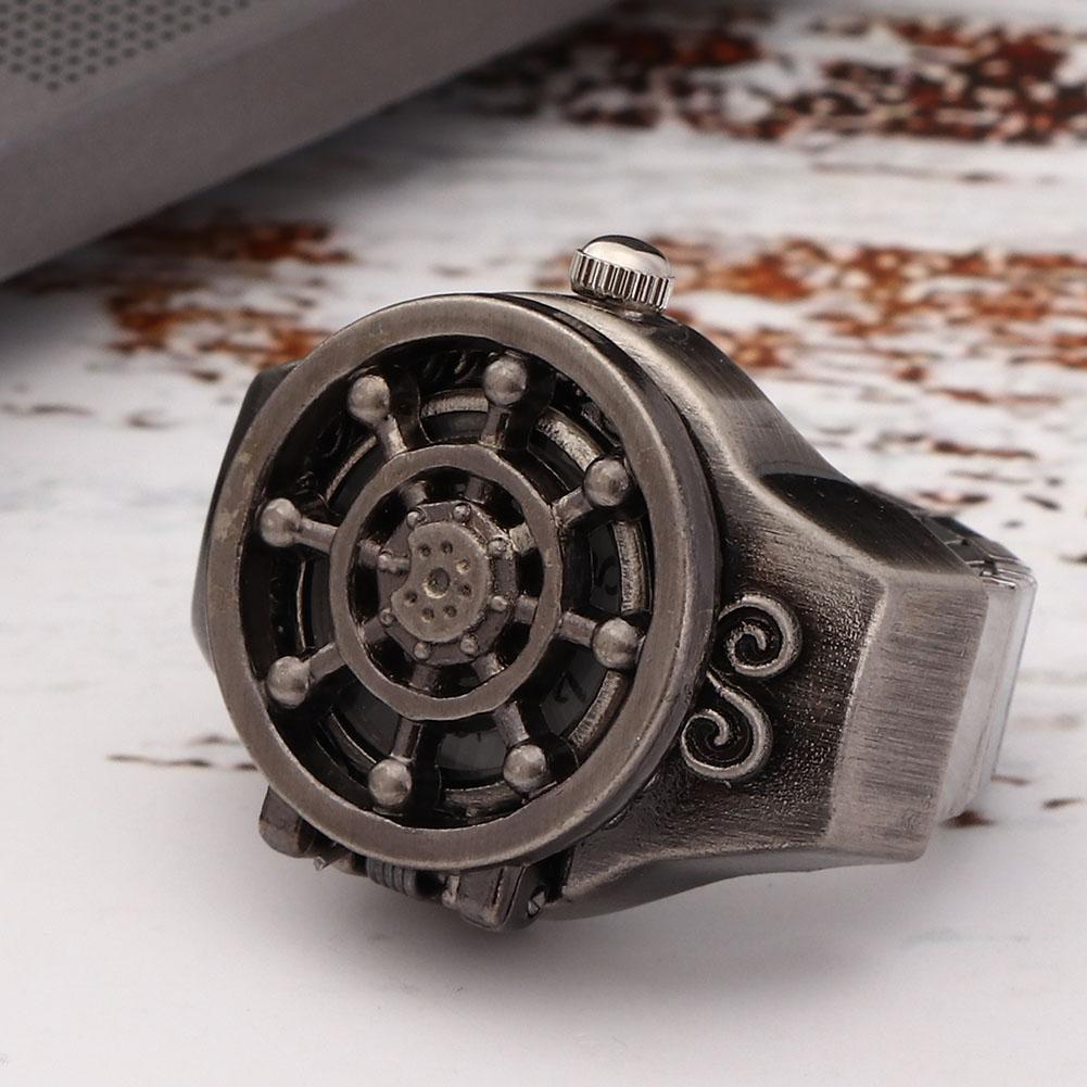 Часы с кольцом на палец, откидная крышка, винтажные полые мужские кварцевые часы с кольцом на палец(черный )