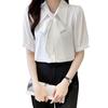 Блузка, рубашка, шифон, лента, галстук-бабочка, для работы, офис, формальный, повседневный, топ, тонкий, носить, с коротким рукавом, повседневная, пышная, свободная, XL [PAFHL], женская