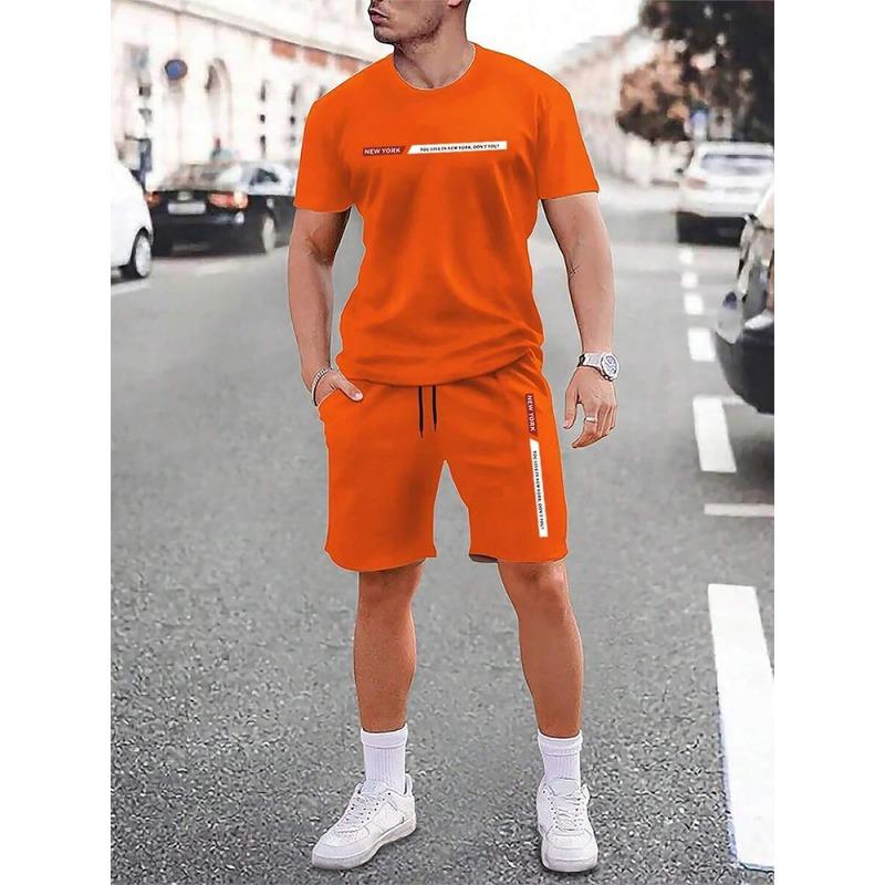 Городской уличный модный мужской костюм с круглым вырезом и короткими рукавами, простой топ с круглым вырезом, повседневные и удобные шорты