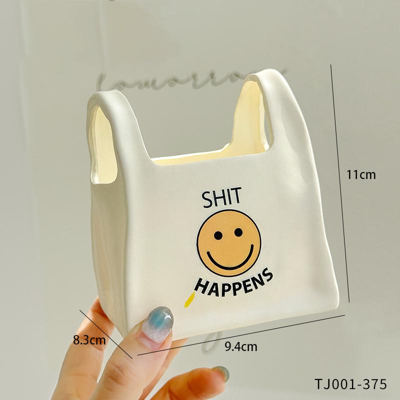 Creative Cute Tote Bag Smiling Face Pen Holder Home Office Desktop Decoration Ornament Stationery Multifunctional Storage Bucket