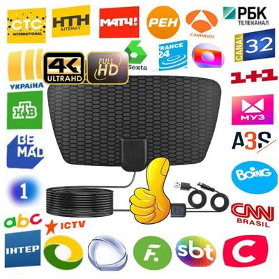 ТВ-антенна HD 4K 8K 25DB с высоким коэффициентом усиления ТВ-приставка DTV Усилитель цифрового сигнала Активная внутренняя антенна RV Лодка Прозрачные ТВ-антенны Соты 3000 миль