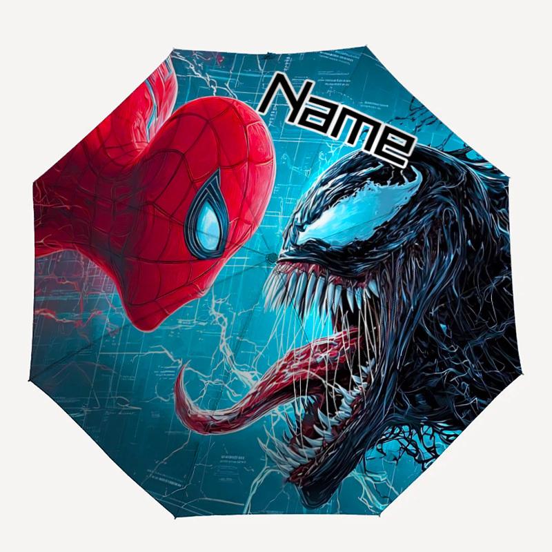 1PC Venom SpiderMan - Custom Name Automatic Folding Umbrella - Compact 8-Rib Design, Durable Plastic & Iron, Daily Use S0106014