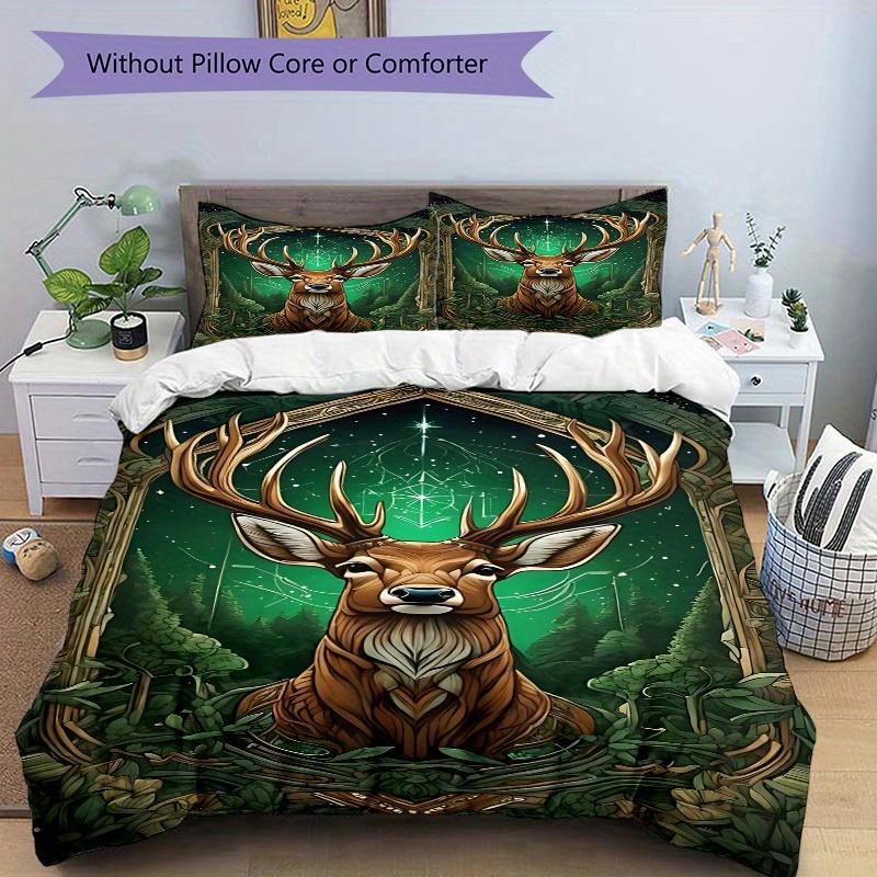 3pcs Deer Forest Soft Comfortable Bedding set, For Bedroom, Guest Room And Dorm, All - Season Use, High-Definition Printing196
