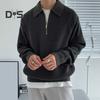 Fall Winter Men Sweater Turn-down Collar Half Zipper Long Sleeves Solid Color Loose Knitted Top Daily Wear School Work Knitwear