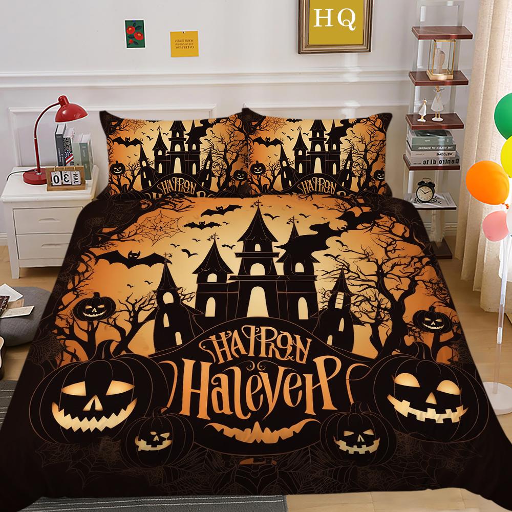 3D Halloween Home Bedding Set Terrorist Atmosphere Decoration Quilt Cover Pillowcase Set AU/DE/EU/US Full Size Soft Bedroom Decoration
