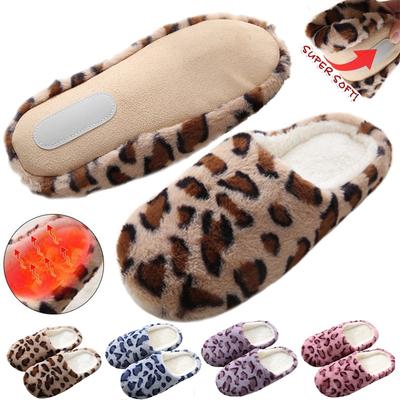 Женские тапочки, осенне-зимние домашние тапочки с леопардовым принтом, теплые плюшевые женские и мужские тапочки, немые нескользящие домашние тапочки с мягкой подошвой