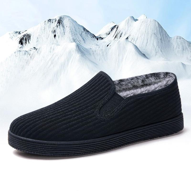 Модные мужские повседневные нескользящие туфли на плоской подошве, мягкие легкие утолщенные лоферы, утепленные удобные хлопковые туфли для зимы, размер 39-44