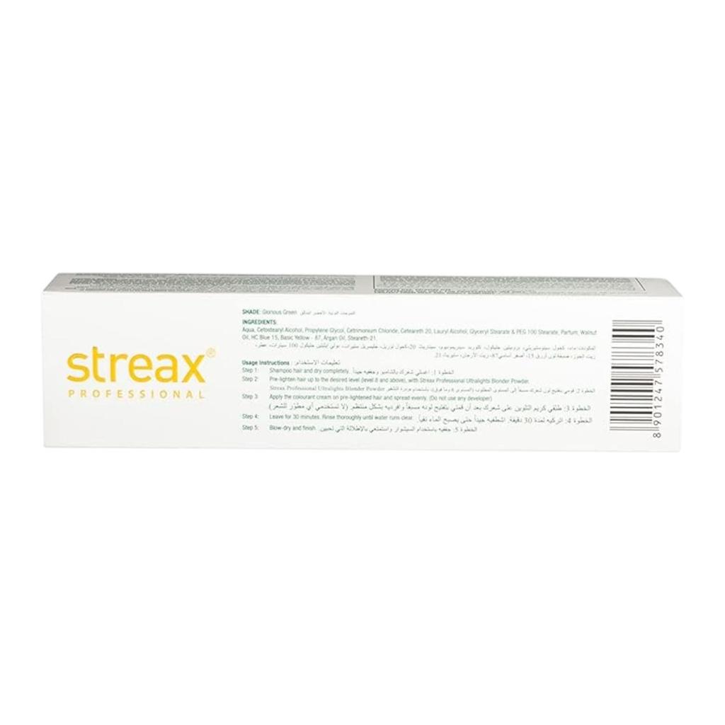 Streax Профессиональная краска для волос полуперманентная Glorious Green, яркий безаммиачный краситель, упаковка 100 г для модных салонных образов