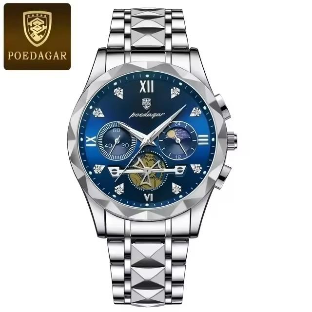 Poedagar 996 Hot Sale Men Quartz Watch Stainless Steel Strap Waterproof Luminous Hands Business Casual Male Wristwatch