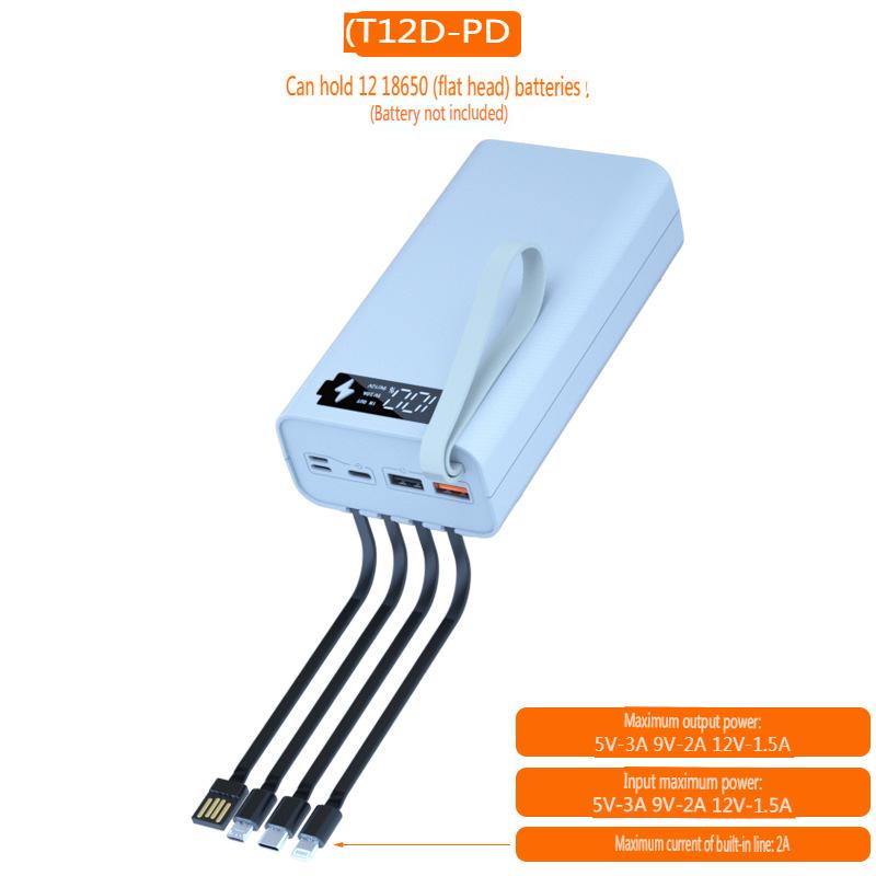 T12D 18650 DIY Power Bank Base с кабелем Micro USB Type C, фонариком, чехлом для быстрого Power Bank 18650, держателем для аккумулятора, зарядным устройством