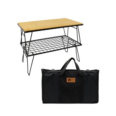 Стойка для кемпинга Field Rack, набор из 2 штук с верхней доской и ящиком для хранения, черный компактный уличный столик-тележка для кемпинга, складной столик, низкий стул