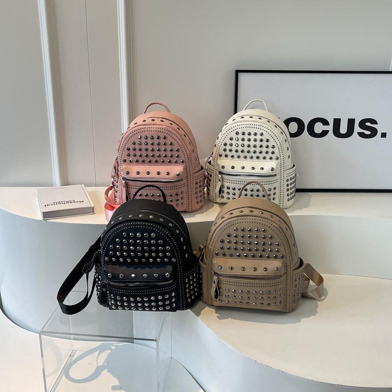 Bags Women's Backpack 2025 New Korean Version Fashion Rivets Personalized Trend Leisure Travel Small Backpack