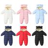 Infant Baby Hooded Jumpsuit Solid Color Zipper Closure Bosysuit