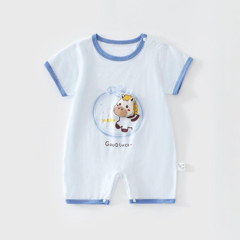 Summer Baby Romper - Newborn Short Sleeve, Round Neck Cartoon Bodysuit