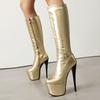 Platform Knee High Boots Women Luxury Patent Leather Gold Silver Western Tall Long Party Boots Female 2025 New Trends Shoes
