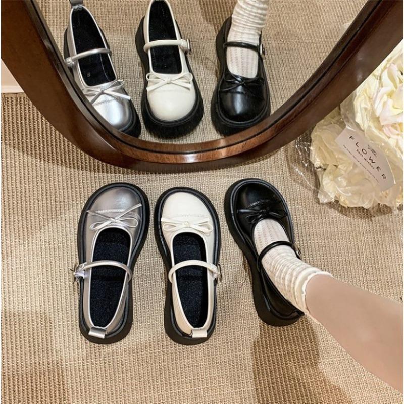 Fashion 2025Platform Single Shoes Women's Fashion Autumn New Round Toe Shallow Mouth Butterfly One Strap Jane Shoes