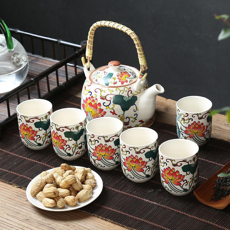 1 чайник, 6 чашек, большой чайник, поднос для чая, керамический сине-белый фарфоровый горшок с кунг-фу, простой бытовой чайный сервиз
