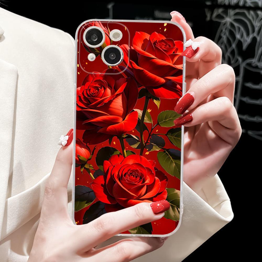 Red Roses Flowers Phone Case Silicone Soft For Iphone 16 15 14 13 12 11 Pro Mini XS MAX Plus X Cover