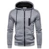 Men's Gray Zipper Hoodie: European & American Casual, Spring/Autumn, Hooded & Collarless with Pocket