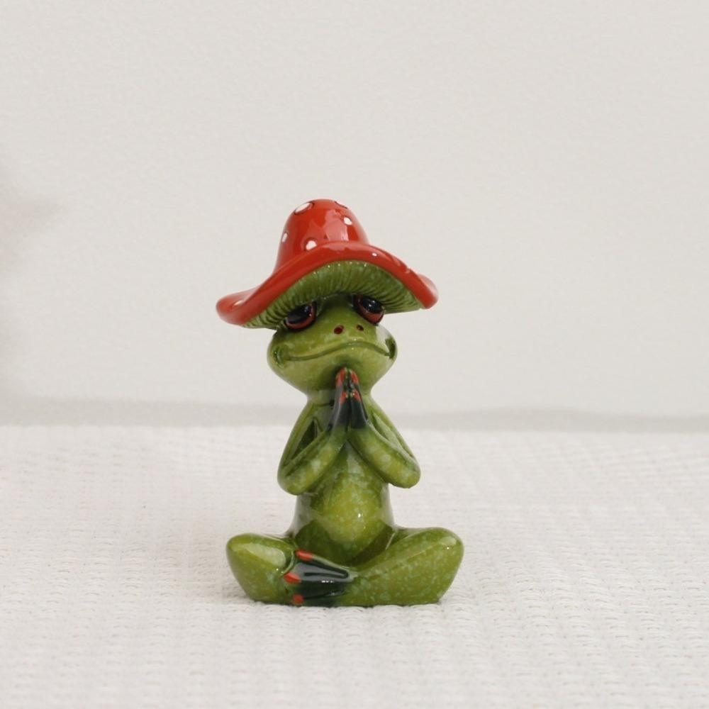 Handmade Yoga Frog Figurine Cartoon Mushroom Frog Statue Aesthetic Meditation Statue Garden Decor