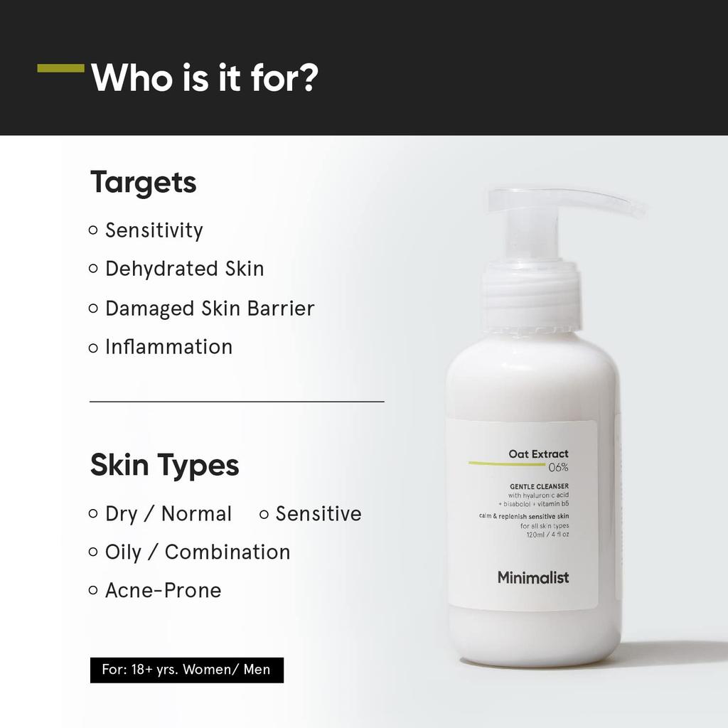 Minimalist Gentle Face Wash With 6% Oat Extract & Hyaluronic Acid For Sensitive Dry Skin, 120 ML
