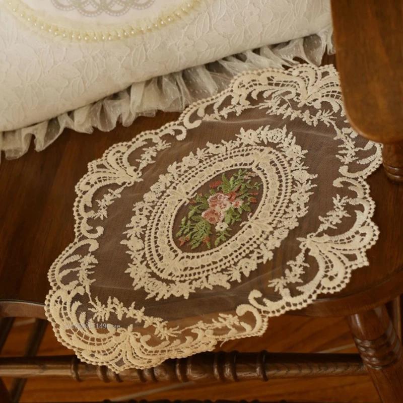 1PC Dinning Table Cover Embroidered Table Cloth Elegant Round Lace Tablecloth Coffee Coasters Napkin Party Wedding Decoration