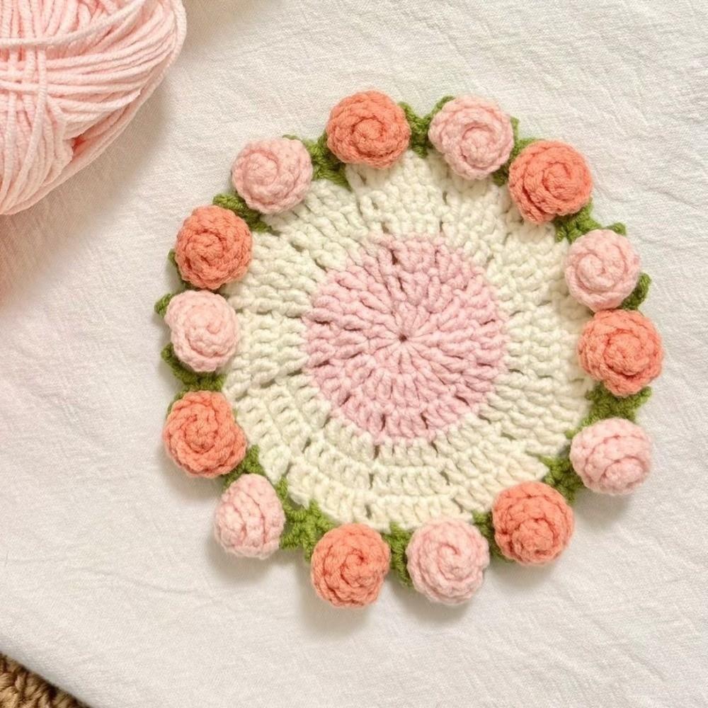 New Mini Daisy Bouquet Coaster Washable Sunflower Crochet Coasters Soft and Cute with Basket Flora Cup Pads Holiday Gifts