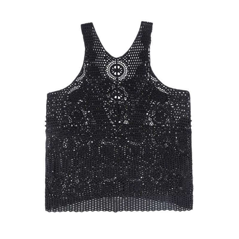 Женский длинный вязаный крючком жилет цвета хаки - Ретро свободный летний жилет