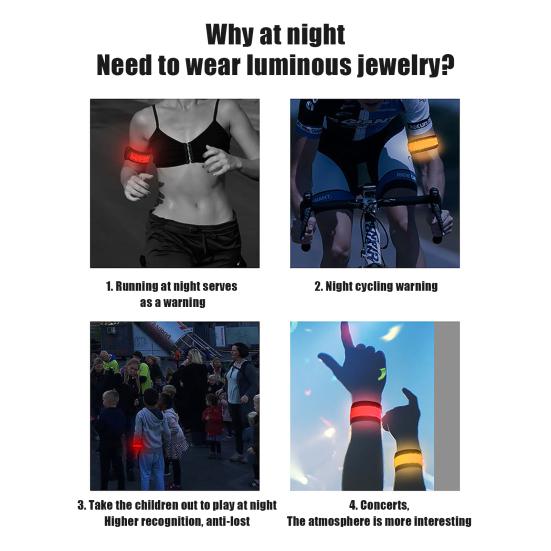 Перезаряжаемый светодиодный браслет для бега, светящиеся браслеты со светодиодной подсветкой, браслет для ночного велоспорта, ходьбы, бега, беговой экипировки