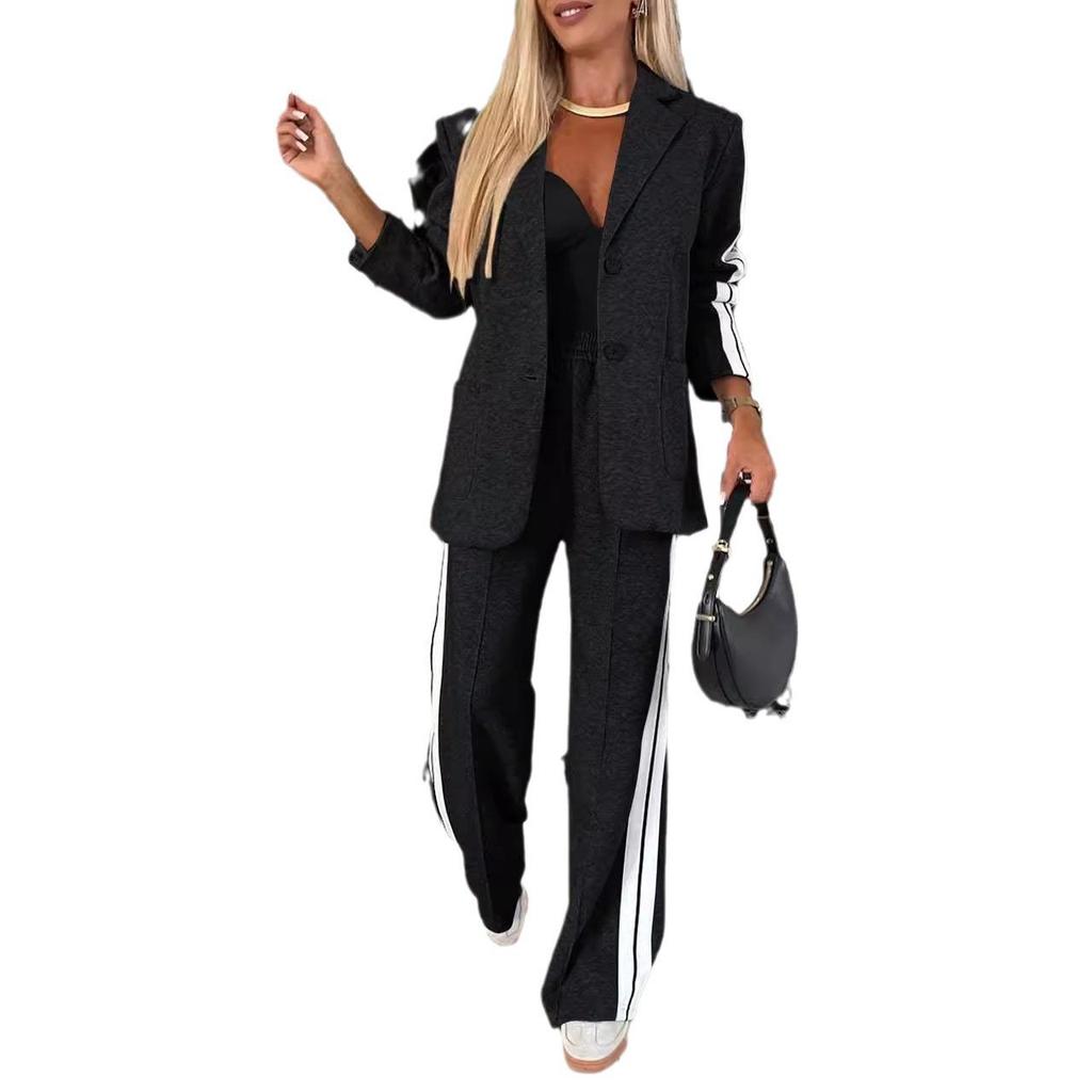 2024 Autumn/Winter European & American Women's Long-Sleeved Turn-Down Collar Casual Suit Set
