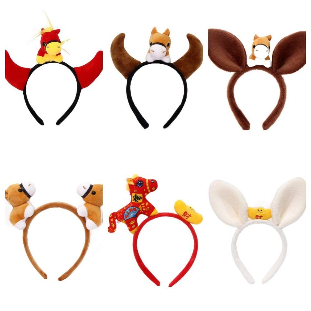 Pony Horse Hair Hoop Mascot Plush Horse Headband Creative New Year Headband  Party Decoration