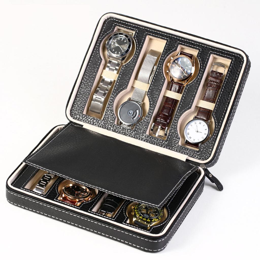 1pc,Vintage Watch Storage Box, PU Leather High-end Watch Box, Zipper Box, Portable Jewelry Box, Compact Display Box