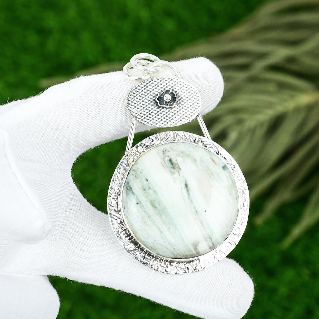 Сделка ко Дню матери Подвеска-безель из натурального голубого родохрозита 925 стерлинговое серебро