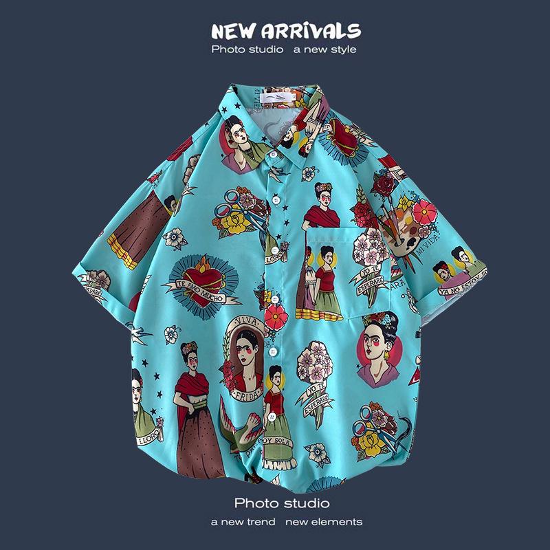 Летняя корейская ретро-цветочная свободная рубашка для пары - модный мужской топ с коротким рукавом