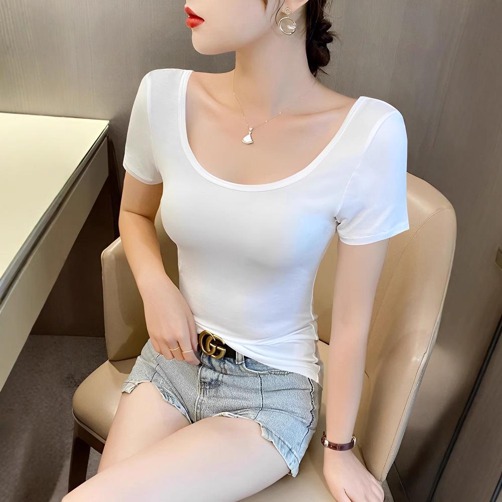 Женская летняя модальная приталенная футболка большого размера с коротким рукавом черного цвета