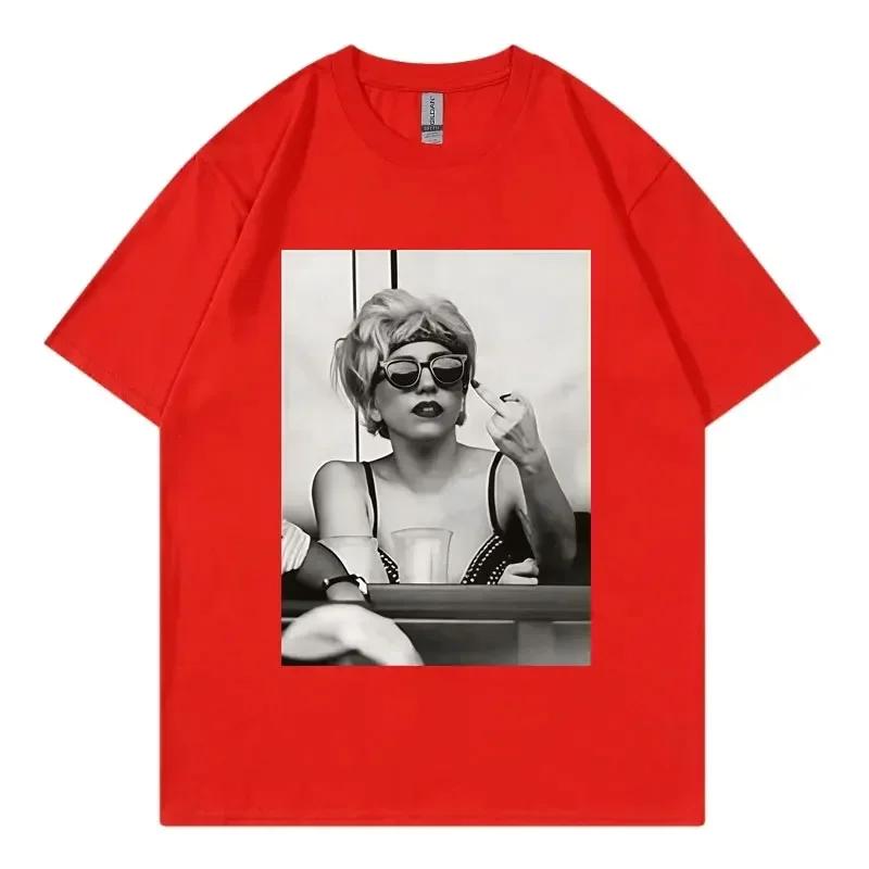 Singer Lady Gaga Merch T Shirt Unisex Wounisex Clothing Harajuku Pop Music Short Sleeve Tshirt High Quality Oversized Tshirts Black