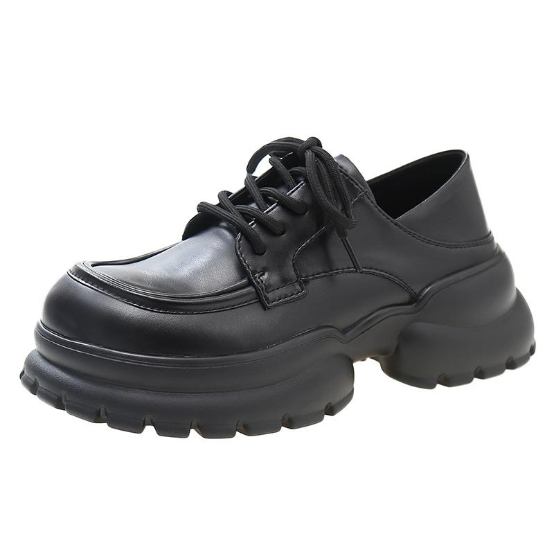 2024 Туфли Мэри Джейн на толстой подошве из кожи для женщин, осенние туфли в британском стиле в стиле ретро с бисквитным узором Niche