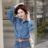 Женская 2024 Высококачественная Ретро Многослойная Синяя Джинсовая Рубашка